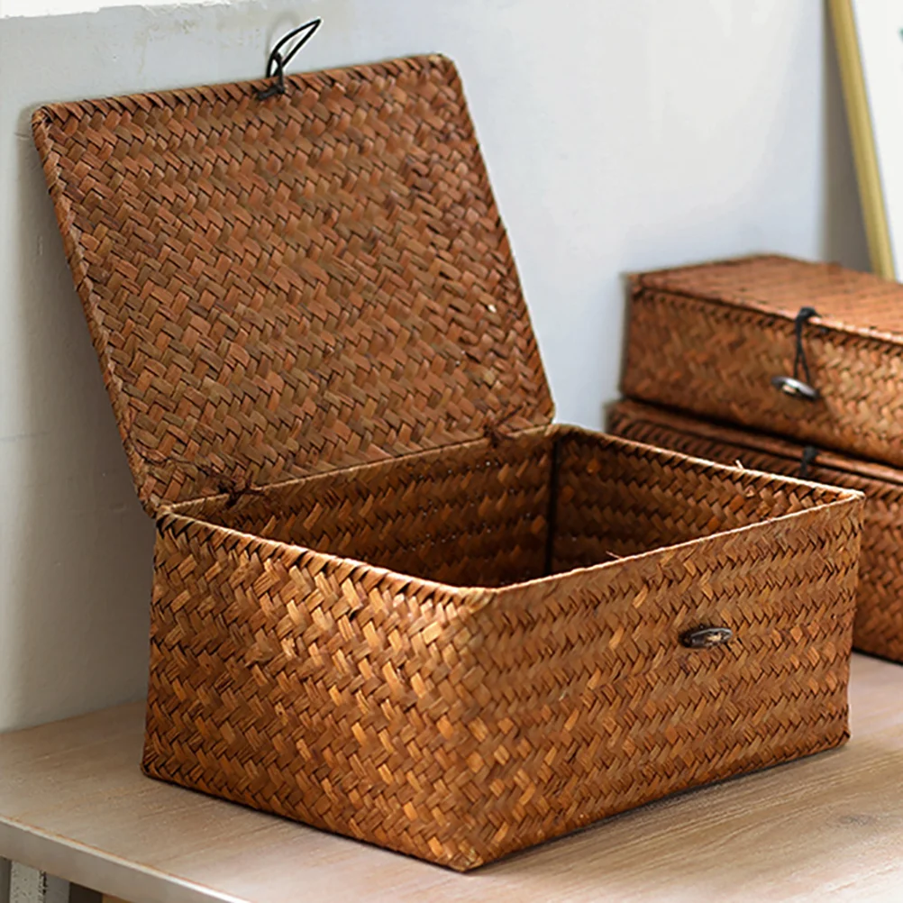 

Rustic Decor Home Straw Storage Box Basket Container Organizer Seaweed Case Wicker