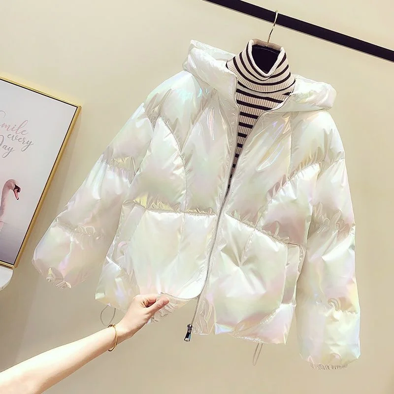 Korean Autumn Winter Thicken Warm Short Parka Women Casual Solid Color Zipper Loose Hooded Coat Jackets Tops Outwear