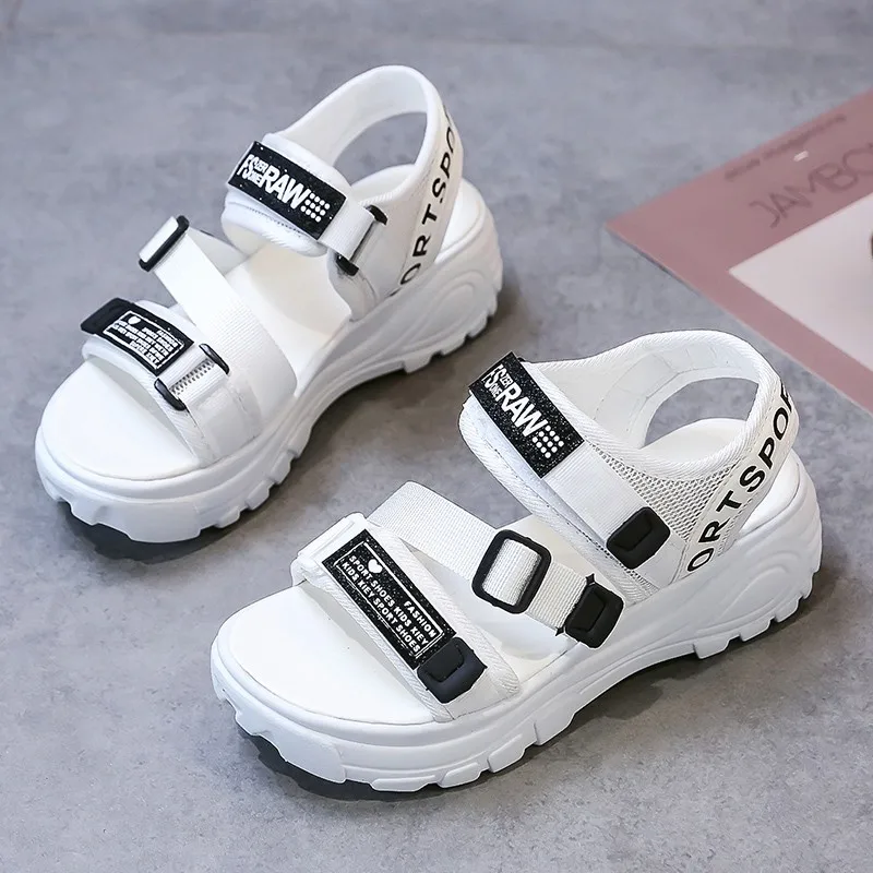 

2023 Summer New Flat-Heel Casual Women's Sandals Thick-Soled Non-Slip Slope With Student Buckle All-Match Sports Women's Shoes