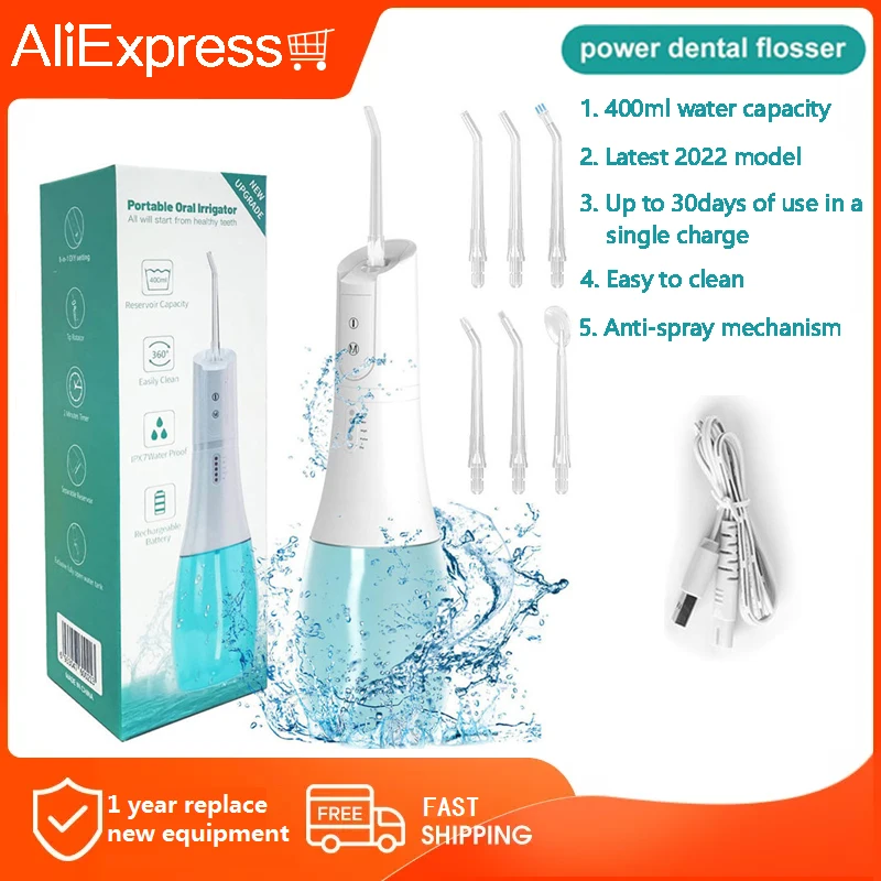 

USB Rechargeable Oral Irrigator 5 Modes Teeth Whitening IPX7 Waterproof Water Flosser 400ML Water Tanks Tooth Cleaning Care Tool