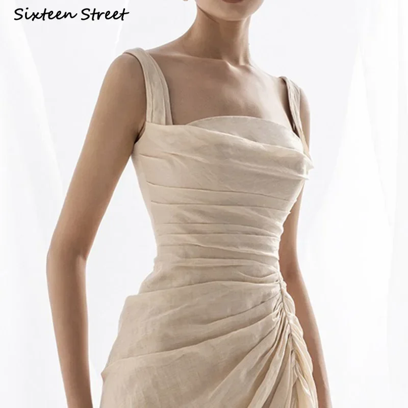 Платье женское Сетчатое абрикосовое с квадратным вырезом элегантный облегающий