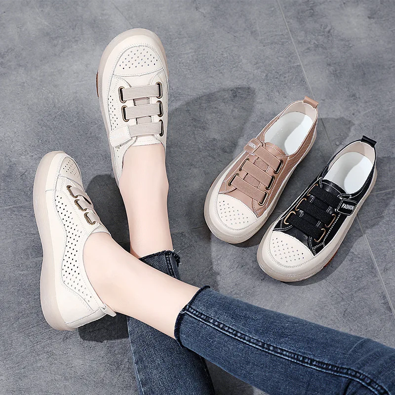 New Spring Autumn Light Women's Flat Shoes 2023 New Comfort Plus Size White Women's Vulcanize Shoes Hollow Casual Women Loafers