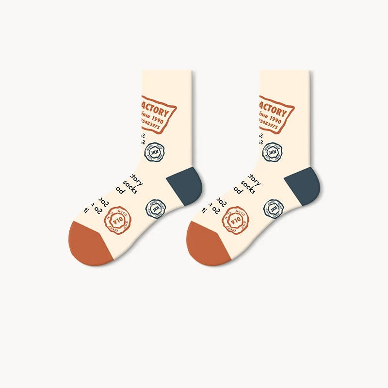 5 Pairs Medium Tube Socks French Oil Painting Popular European and American Street Retro Couple Socks Cotton Socks Women's Boots