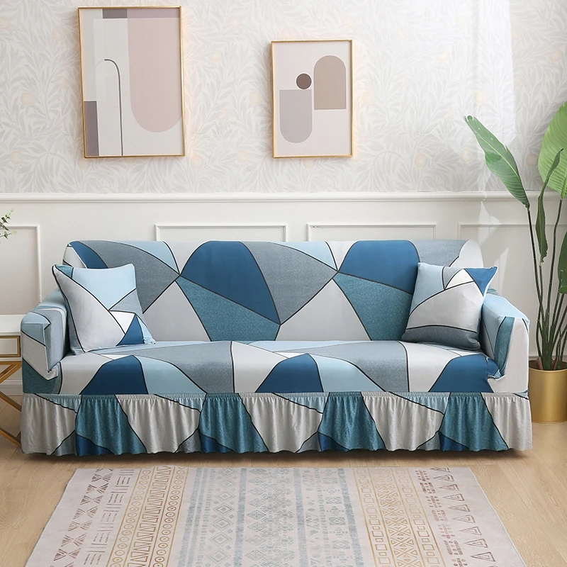 

1/2/3/4-местный эластичный чехол для дивана, эластичный чехол для дивана с принтом и юбкой, нескользящий чехол для кресла для гостиной, отеля, 1 шт.