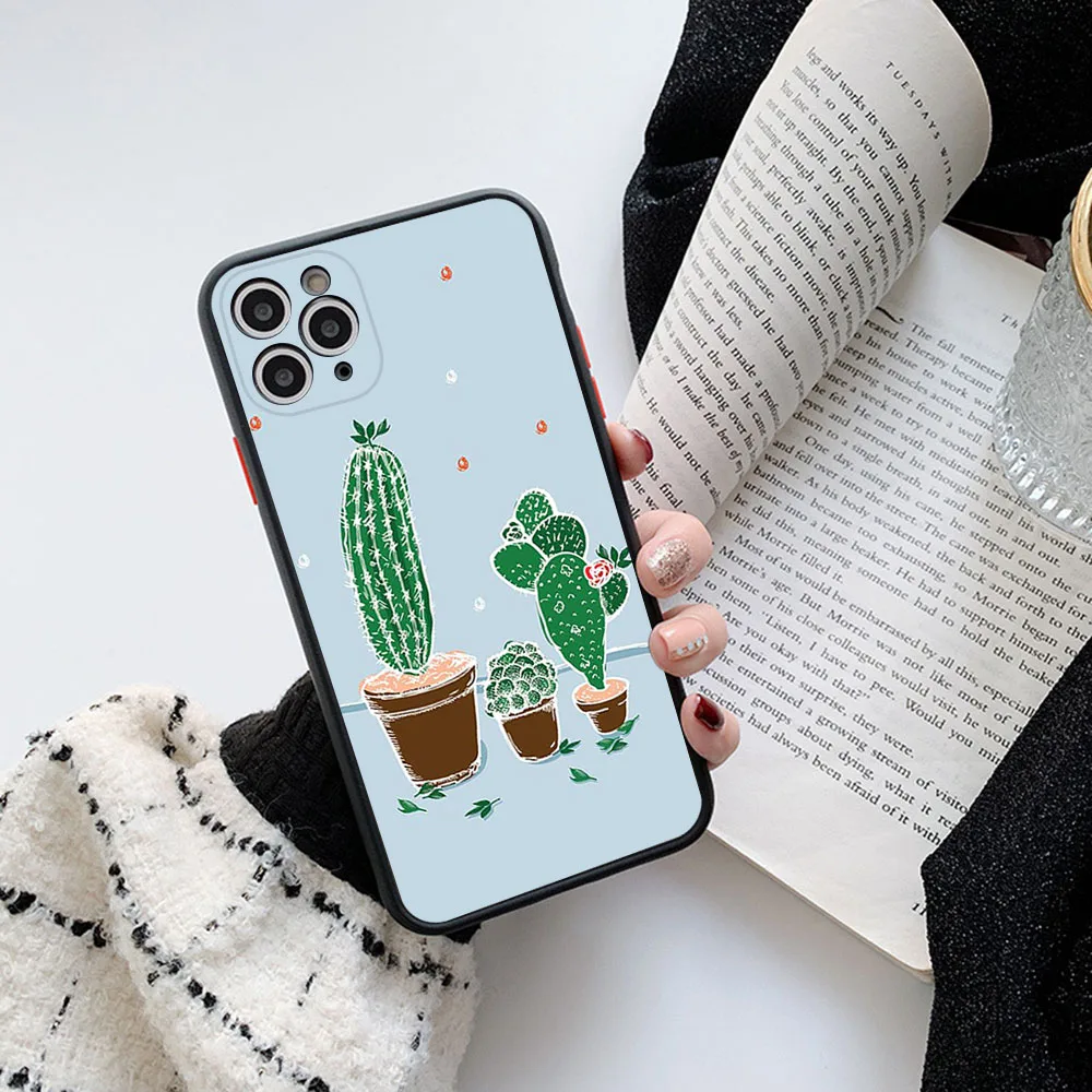 Для iphone 16 15 Pro 14 13 12 Mini 11 7 8 Plus XS Max XR Tropical Cactus Plants Мультяшные матовые полупрозрачные