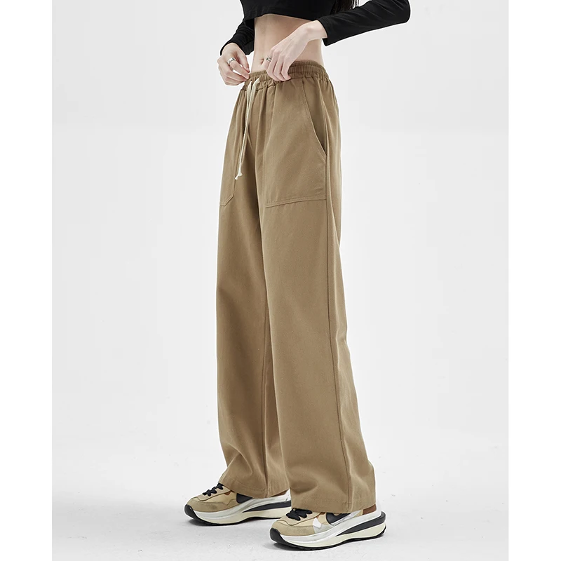 

Summer Autumn All-match Baggy Casual Pants Women Korean Fashion High Waist Straight Wide Leg Pants Female Drawstring Trousers