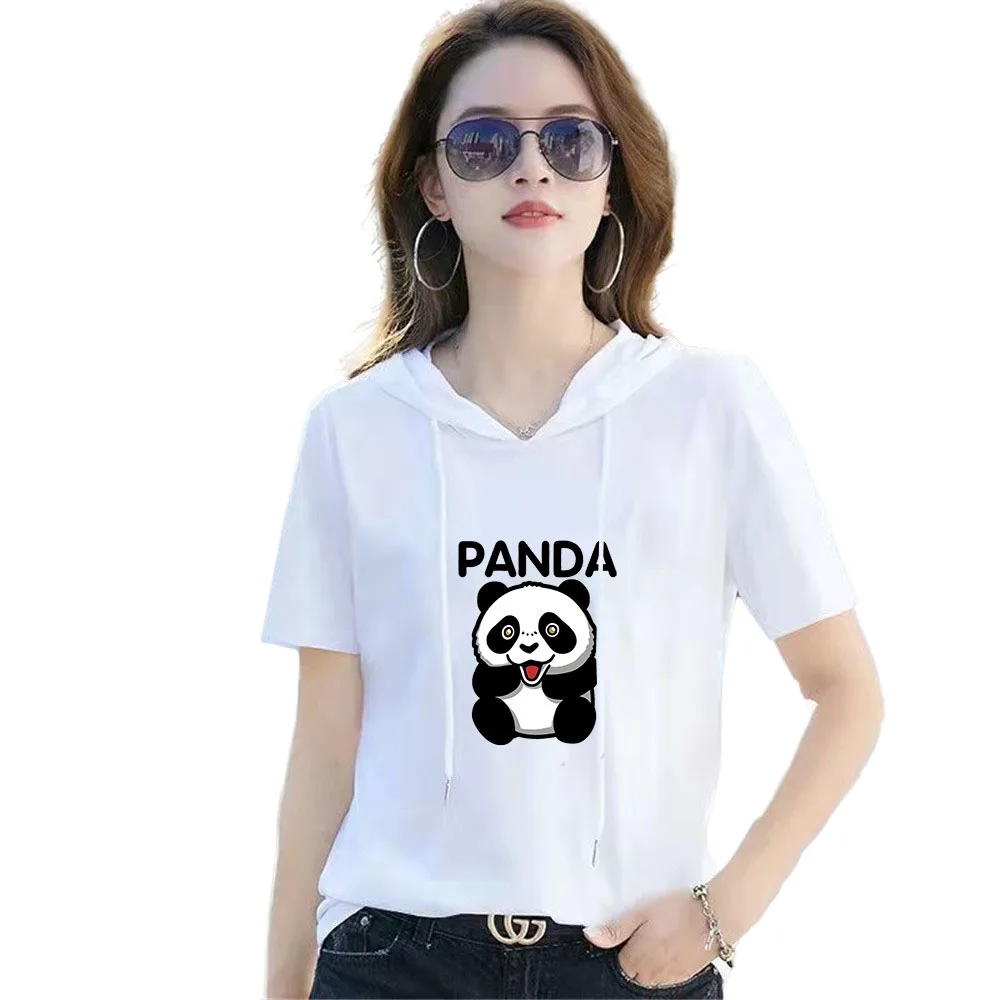 Женская толстовка с коротким рукавом свободная футболка из 2022 хлопка капюшоном