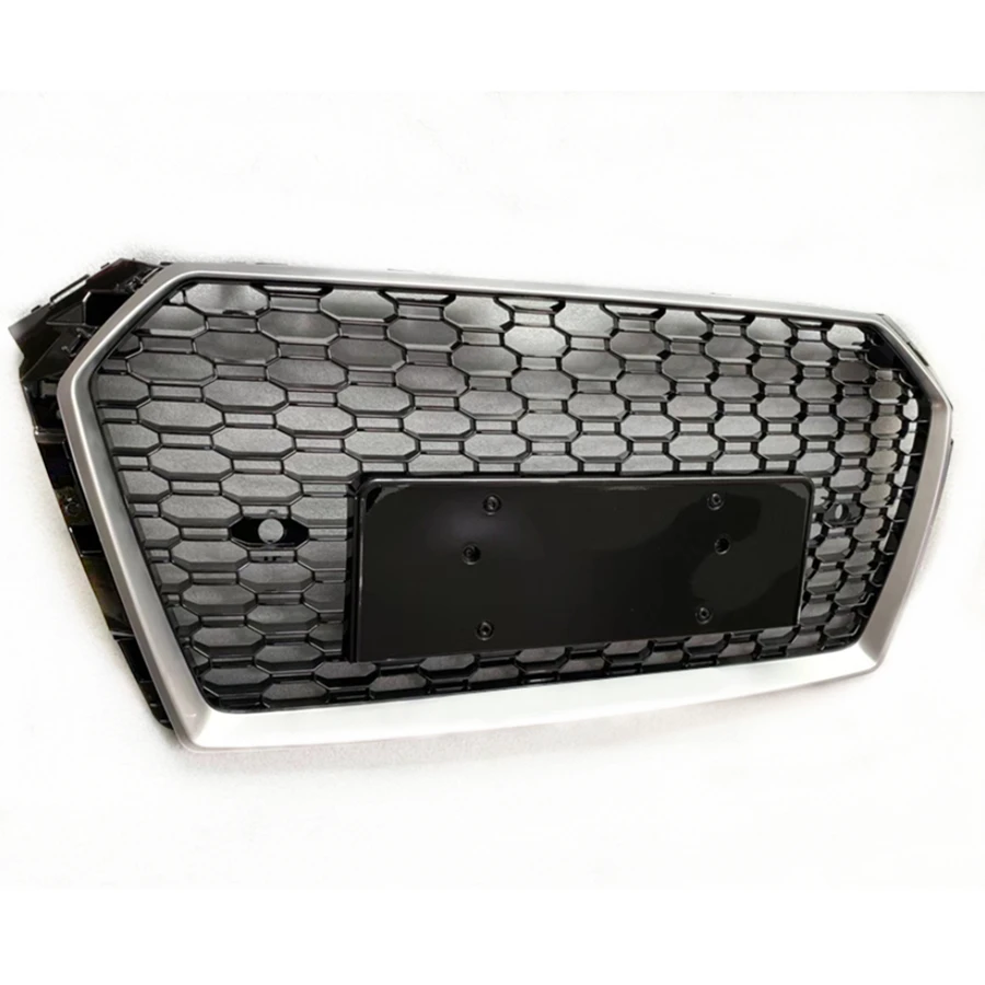 

Car Auto Bumper Grille Front Sport Hex Mesh Honeycomb Hood Grill Silver Frame Black For A4/S4 B9 2017 2018 For RS4 Style