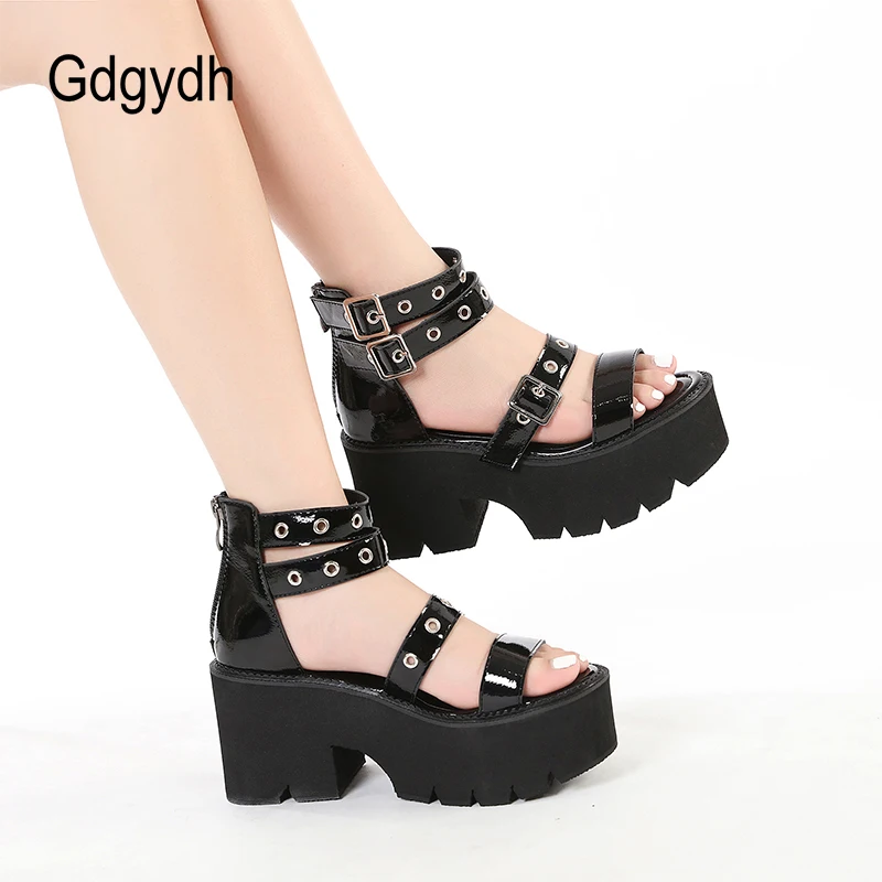 

Gdgydh Belt Buckle Women's Ankle Strap Chunky Heel Platform Sandals Open Toe Summer Two Bands Lug Sole Fashion Street Shoes