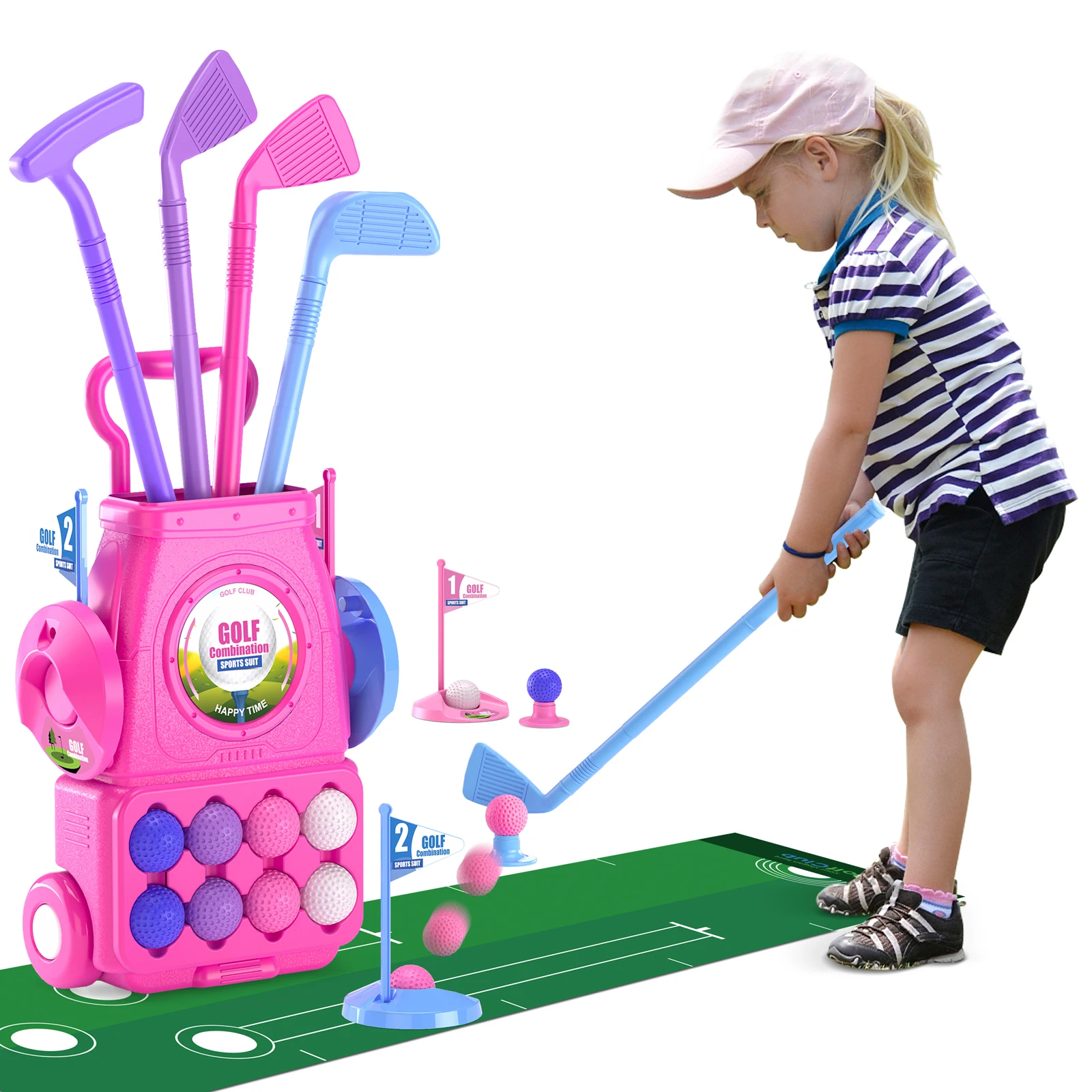 S 4 Golf Sticks, 2 Practice Holes And A Putting Mat Toys For