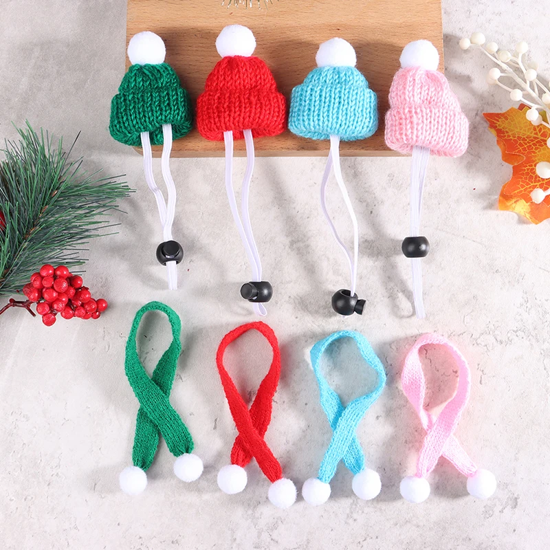 

1Set Mini Beanies Cap Hat Scarf Doll Headwear Dollhouse Accessory Christmas New Year Home Scene Decor Small Pet Caps Costume