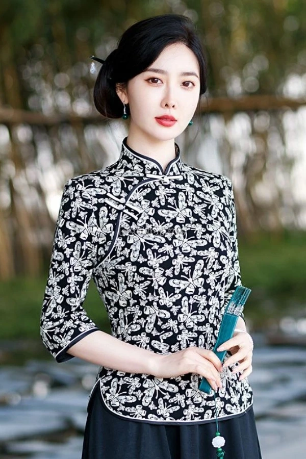 Ципао в улучшенном китайском стиле элегантный топ с воротником-стойкой и