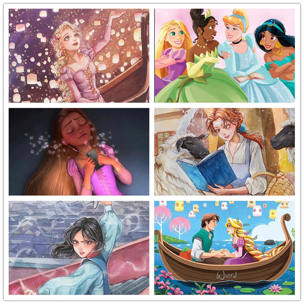

Disney 5D DIY Diamond Painting Rapunze Mulan Belle Princess Full Circle Diamond Embroidery Exquisite Artifact Mosaic Home Decor