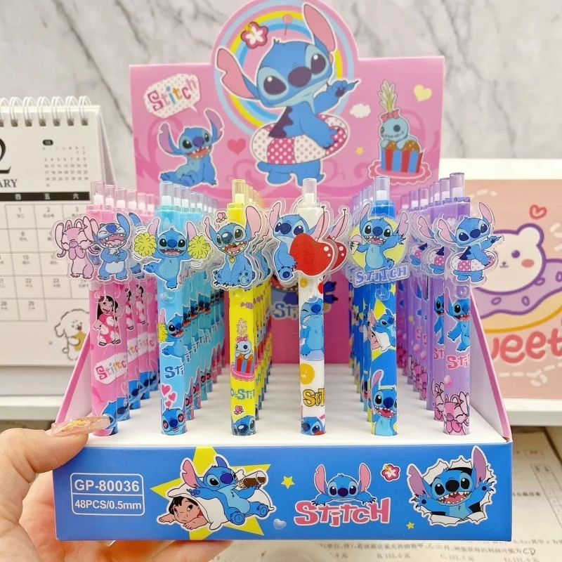Гелевая ручка Disney Stitch 48 шт. черная 0 5 мм мультяшная Kawaii Paster новые милые стильные