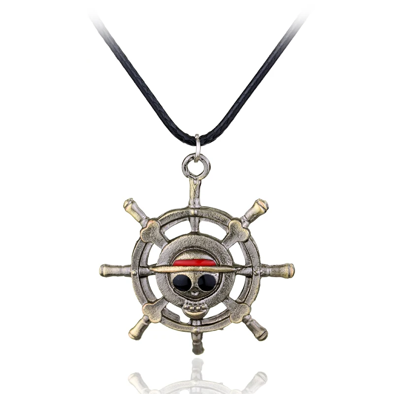 

Anime ONE PIECE Necklace Vintage Boat Rudder Skull Badge Metal Pendant Neck Chain Cosplay Jewelry Accessories Trend Decoration