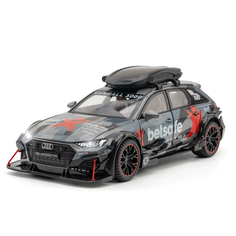 

1:24 Diecast Toy Vehicle Simulation Audis RS6 Modified Alloy Car Model Sound And Light Metal Pull Back Cars Toys Kids Boys Gift