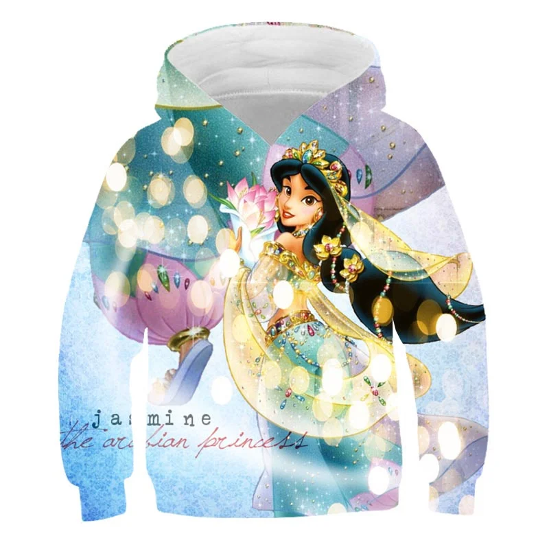 

2022 Jasmine Princess Hoodies Girls Fashion Long Sleeve Sweatshirts Disney Series Leisure Cartoon Hood Tops 6 Month-10 Years Ol