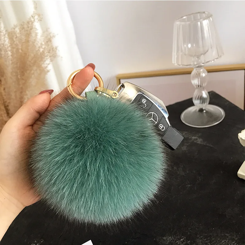 Fluffy Real Fox Fur Ball Poms Keychain For Women Luxury Pompom Keyring Accessories Bag Decoration Emo Trinket Jewelry Gifts images - 6