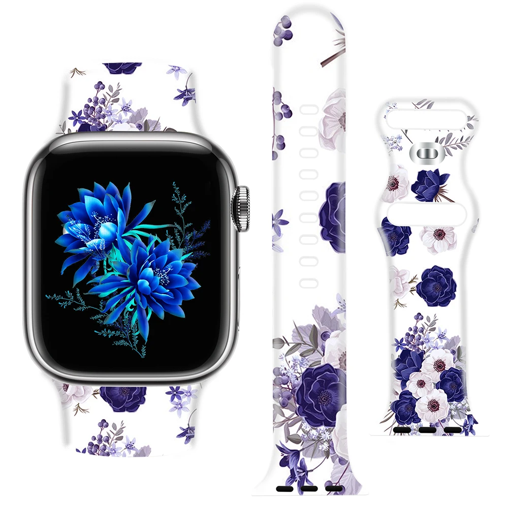 

Silicone Watchband For Apple Watch Band 44mm 45MM 42mm 40mm 38mm Printed Strap Correa Smart iwatch Bracelet Series 7 6 5 4 3 SE