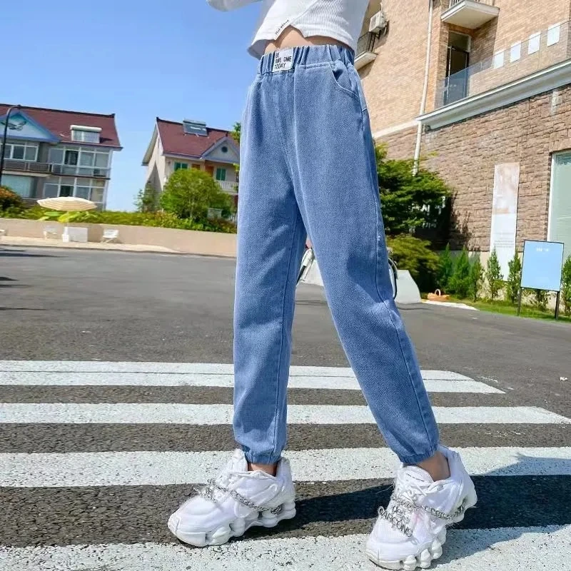 

Simple Girl Spring Autumn Casual Denim Trousers Fashion Foreign Flavor Baby Girl Out Wear Trousers Loose All-match Denim Trouser