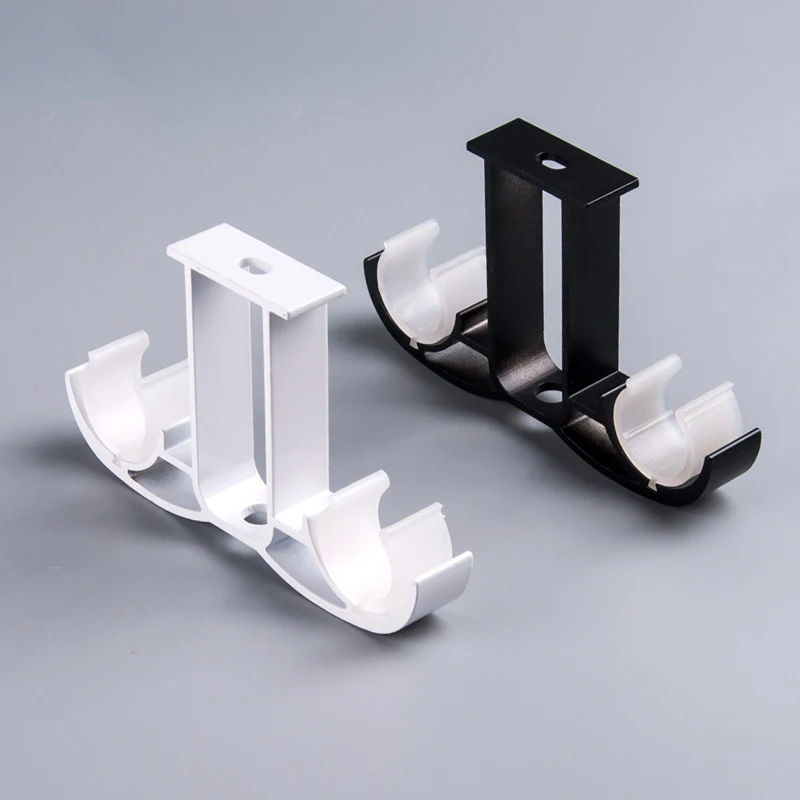 

Double Curtain Rod Brackets, Aluminum Alloy Drapery Curtain Rod Brackets Black Curtain Rod Hooks with Plastic Buckle for Drapes