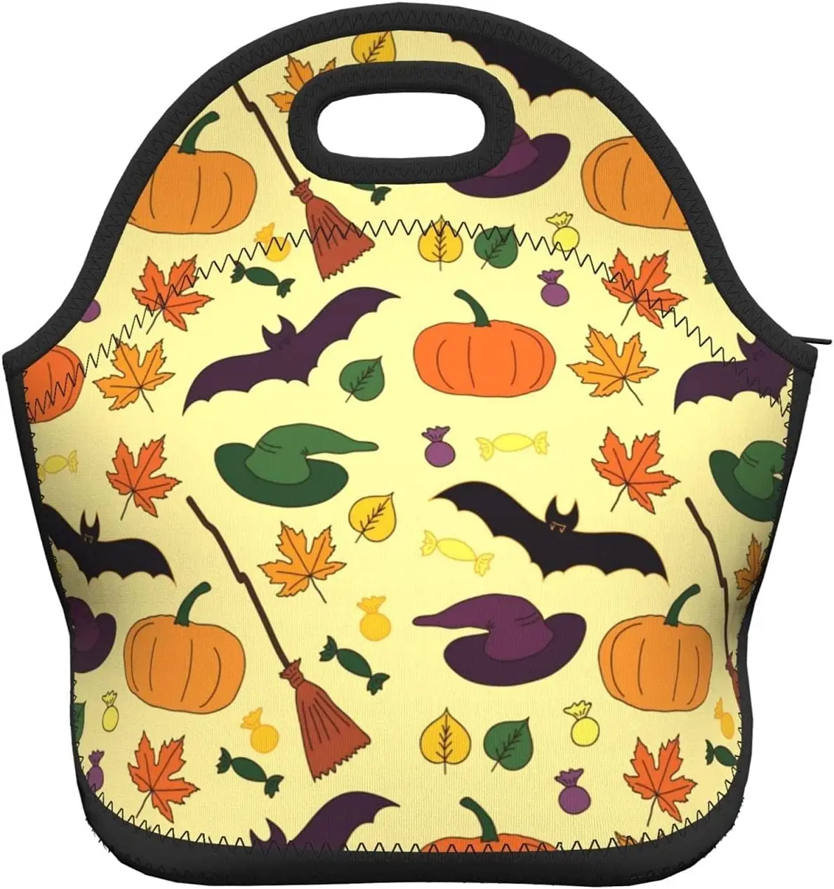 

Yellow Halloween Pattern Lunch Box Reusable Lunch Bag Tote Bag Insulated Lunch Bag for Women Men Lunch Box