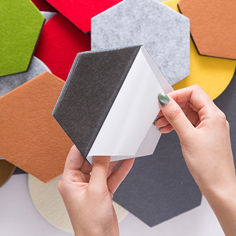 

Multipurpose Colorful Hexagon Felt Decorative Wall Stickers for Home Living Room Mural Self Adhesive Ornament Sheet with Pushpin