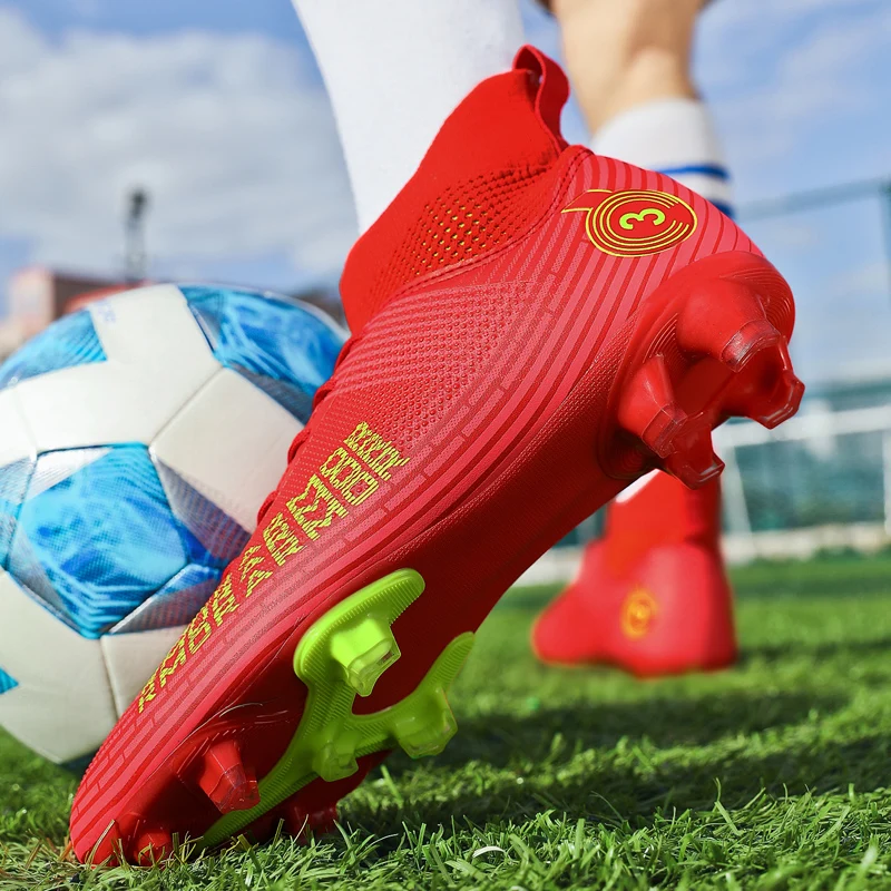 31-48 # Men's Football Shoes Adult and Children's TF/FG High Ankle Football Boots Grass Sports Shoes Five Person Football