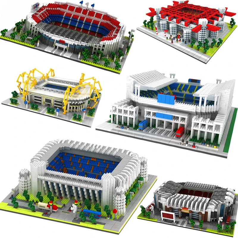 

2023 Football Stadium Field Gym Model Building Block Sets Architecture Spain England Soccer Club Gymnasium Construction Toys