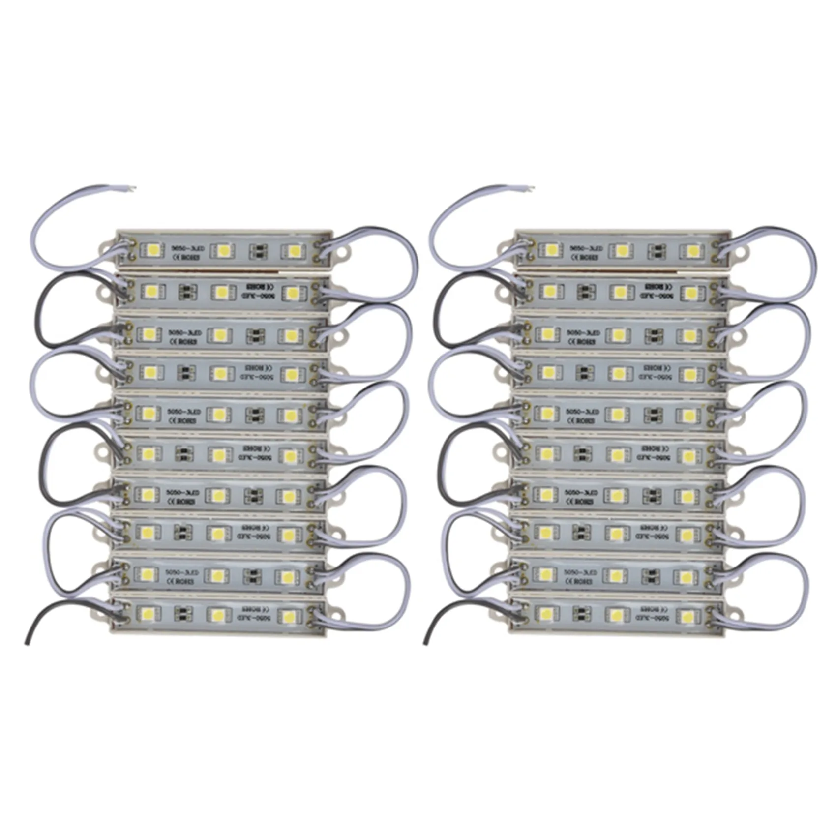 

2x10 шт. 5050 SMD 3 фотолампа, фотолампа, водонепроницаемая строка, постоянный ток 12 В, холодный белый свет