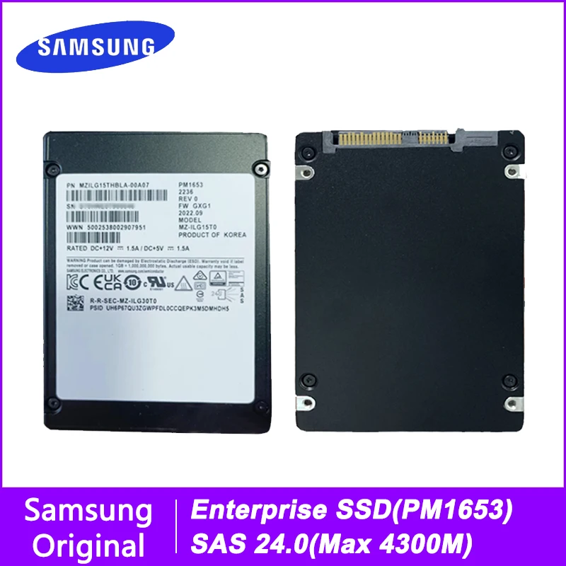 

SAMSUNG PM1653 SAS 24.0 Enterprise SSD 960GB 1.92TB 3.84TB 7.68TB 15.36TB 30.72T Internal Solid State Disk Hard Disk HDD Server