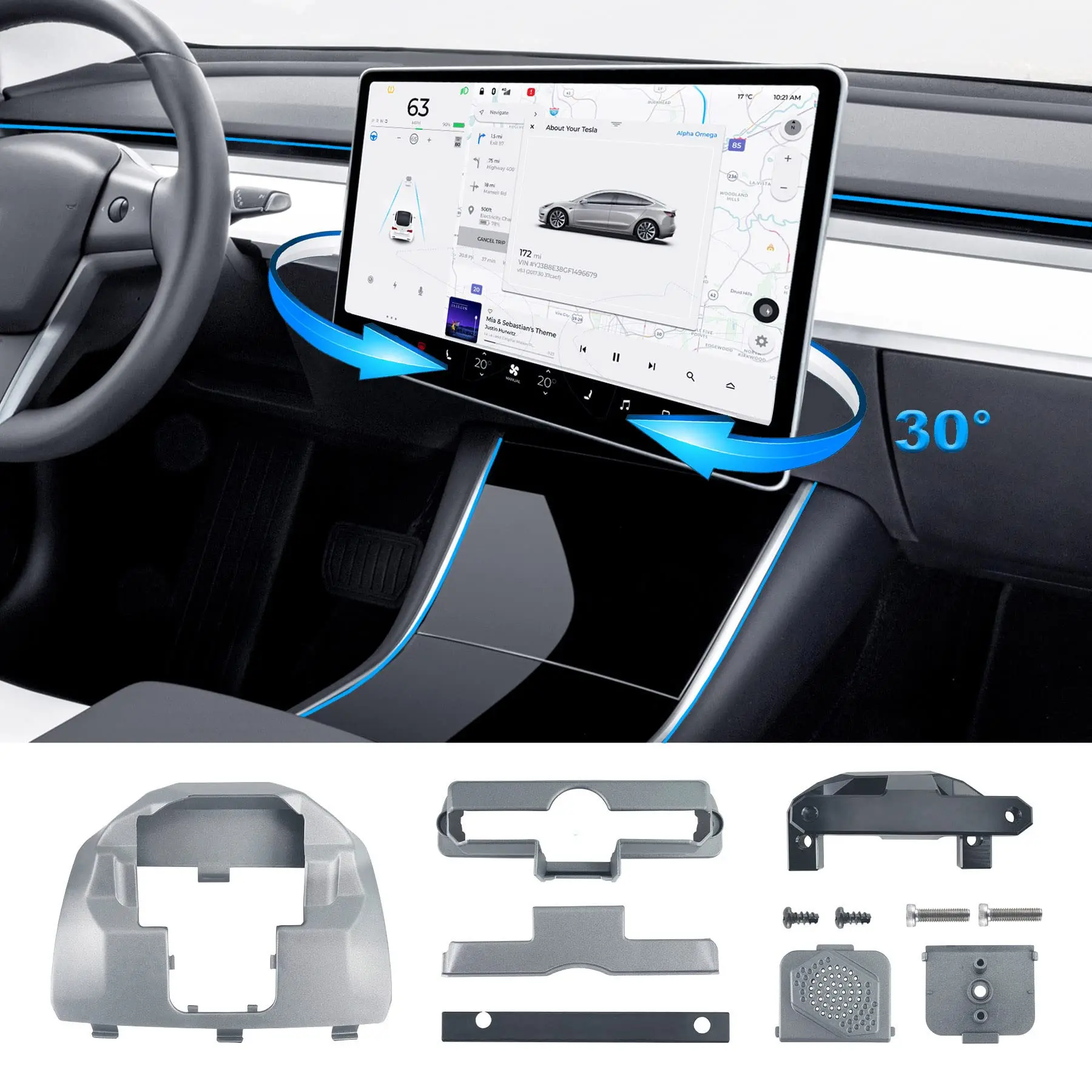 Soporte giratorio para pantalla de coche, accesorio para Tesla modelo 3 Y 2022, con pantalla de Control Central, navegación GPS