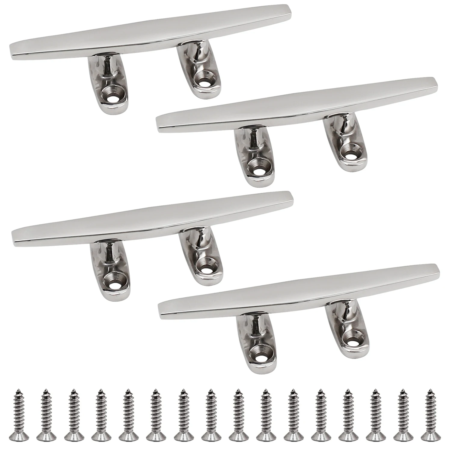 

4 Pack 5 inch Marine 316 Stainless Steel Boat Cleat Deck Flat Top Dock Mooring Rope Cleat, Curtain Tie, Open Base Cleat