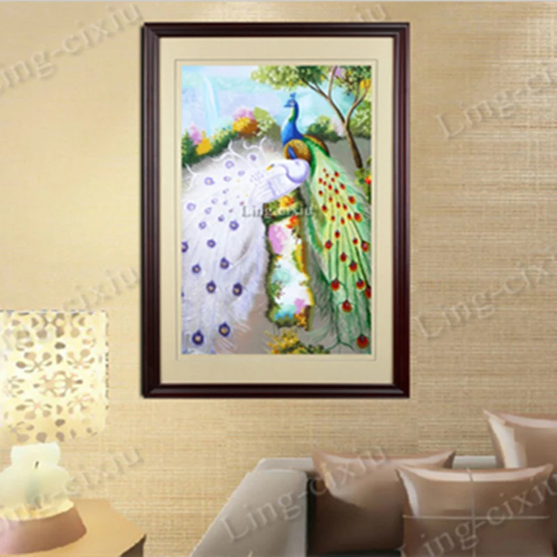 

Suzhou embroidery phoenix peacock conjugal love white head mural living room bedroom interior decoration painting gift painting