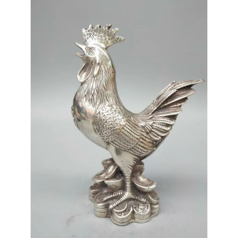 

Chinese Collection White Copper Cock Crafts Statue