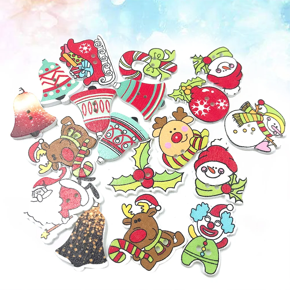 

Buttons Christmas Wooden Button Wood Sewingtable Scatter Design Style Diy Ornament Craftsdoll Holescloth