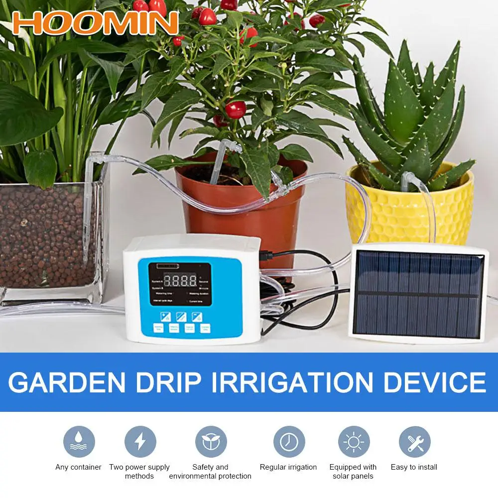

Drip Irrigation System USB Charging 1/2 Pump Automatic Watering Device Voice Prompts Solar Energy Garden Self-Watering Kit