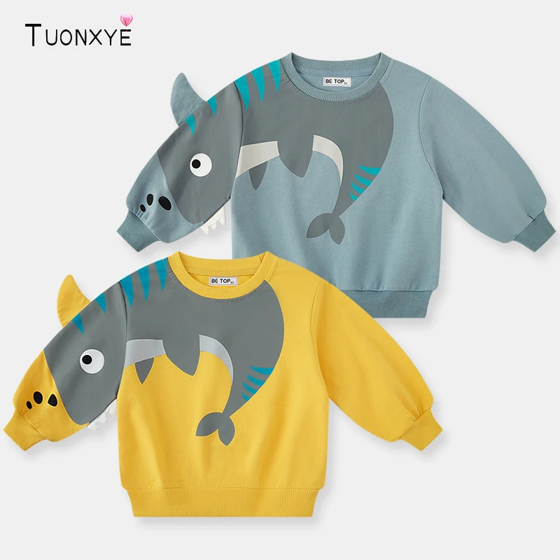 

TUONXYE Boys Long Sleeve Sweatshirts Cartoon Stereoscopic Shark Pattern Soft Breathable Cotton Baby Children's Pullover Clothes