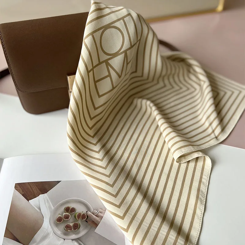 

Toteme Four-color Geometric Stripe Printed Scarf For Women Simple Temperament Crepe De Chine Silk Scarf
