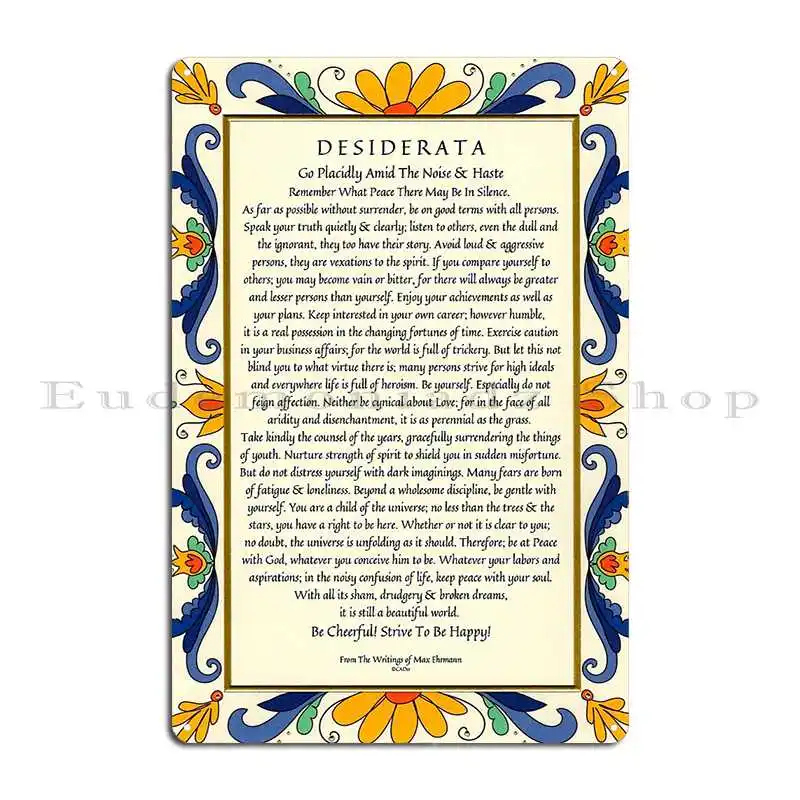 Плакат Desiderata с художественной декорированной цветочной границей металлический