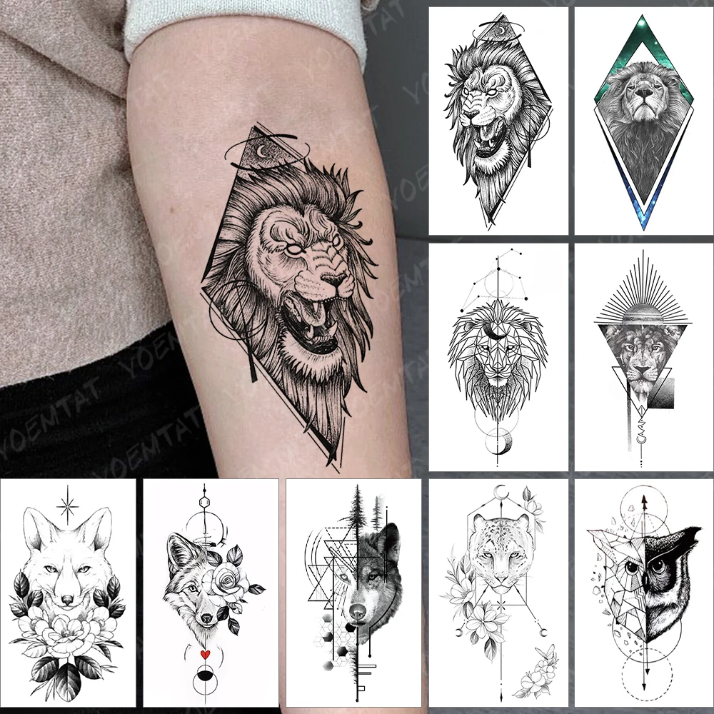 

Водостойкая временная татуировка-наклейка в горошек, Рор, Лев, флэш-тату, волк, луна, звездное небо, руки, искусственная татуировка для боди-а...