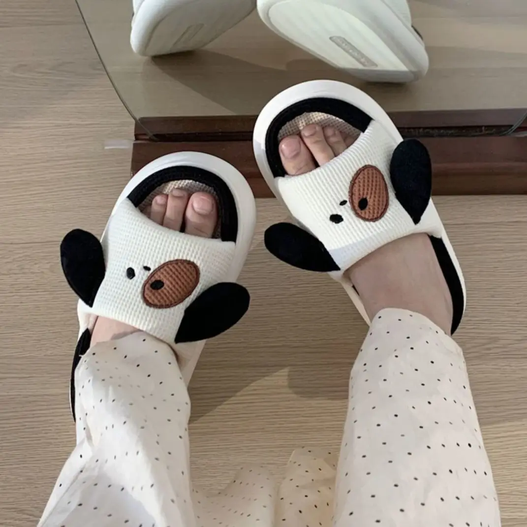 Yasuk AllSeason Women's Men's Casual Simple Indoor And Outside Home Slippers Non-Slip Cute Dog Cotton Linen Unisex Couple's Soft