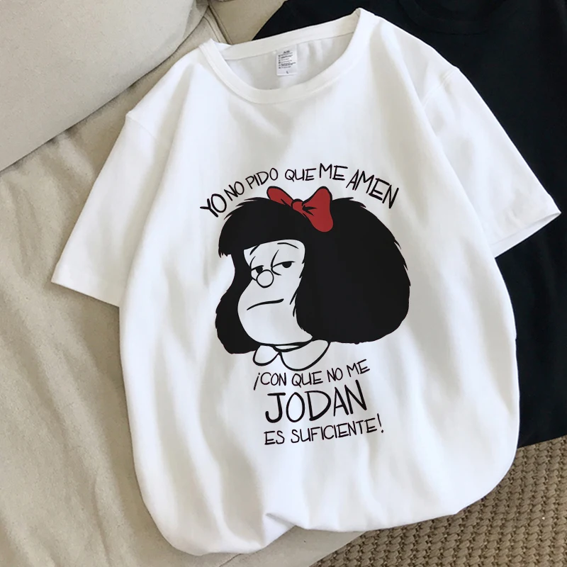 

Mafalda T-shirt Women Summer Harajuku Letter Print Kawaii Graphic Tops Tee Short Sleeve Casual Cartoon Tshirt Femme Oversized