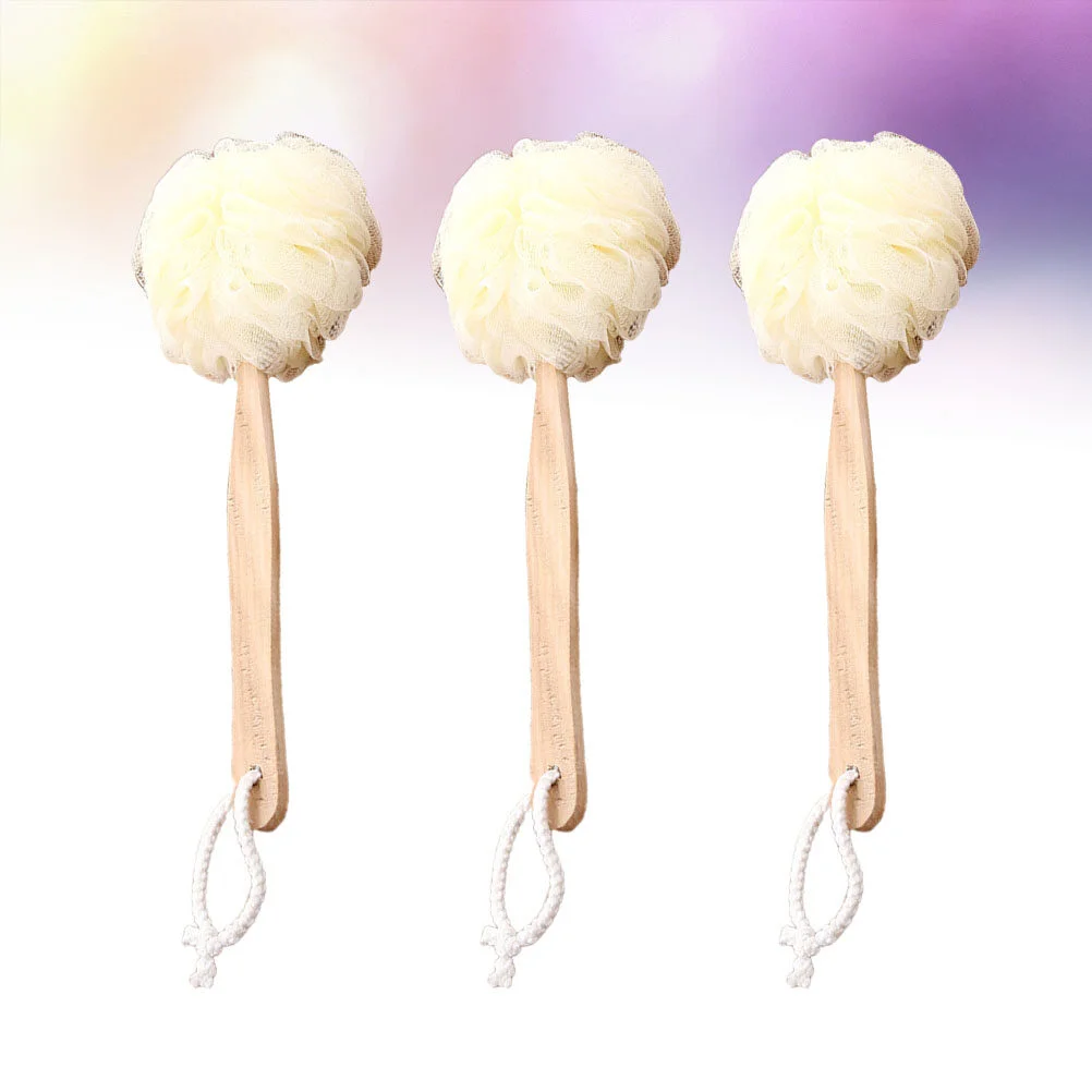 

3pcs Long Handle Bath Balls Shower Bath Brushes Bath Puff Scrubber for Home Bathroom (Light Yellow)