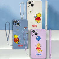 disney pooh bear for apple iphone 13 12 11 pro max mini xs xr x 8 7 6s 6 plus liquid rope phone case capa cover