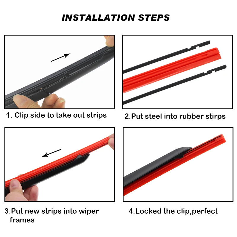 2 PCS RED Car Wiper Blade for Hybrid Type Wiper Blade Silica Gel Silicon Refill Strips 8mm 14"16"17"18"19"20"21"22"24"26"28" images - 6