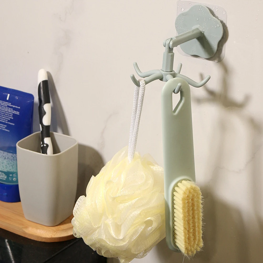 

360 Degrees Rotated Kitchen Hooks Self Adhesive 6 Hooks Wall Door Hook Handbag Clothes Ties Bag Home Hanging Rack