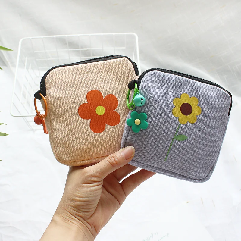 

New Women Girl Bell Flower Keychain Tampon Holder Organizer Sanitary Pad Organizer Napkin Storage Bags Cosmetic Pouch Case