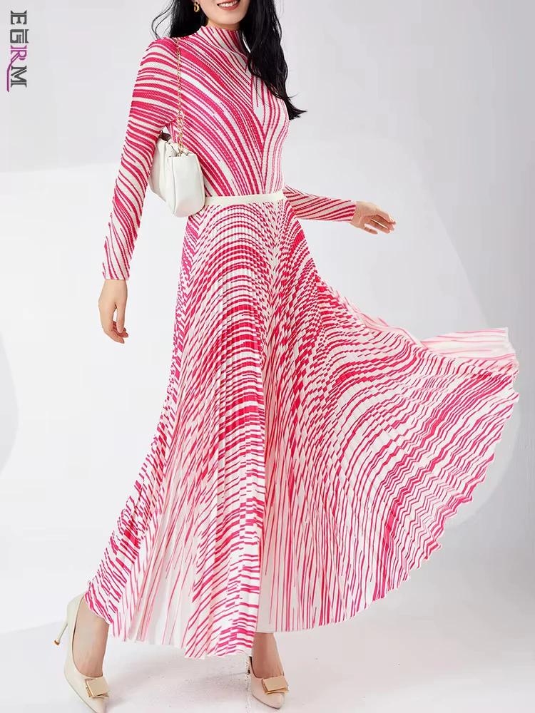 EGRM плиссированный комплект женская шикарная дизайнерская полосатая футболка с