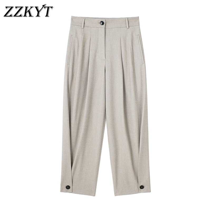 

Women Spring Vintage Loose Solid Straight Pants Fashion High Waist Zipper Pockets Female Casual Chic Ankle Trousers Vestidos